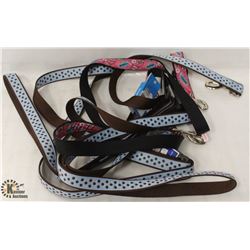 BAG OF 4 ASSORTED FABRIC DOG LEASHES.