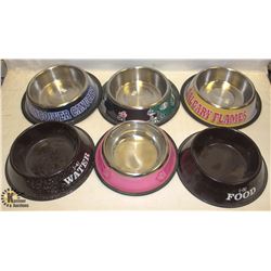 LOT OF 6 ASSORTED FOOD/WATER DISHES.