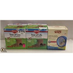 LOT OF 2 TREE OF LIFE TOYS & 1 EXERCISE WHEEL.