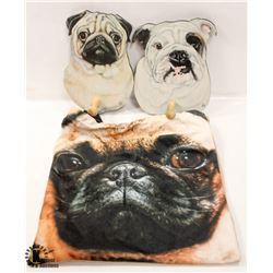 ENGLISH BULL AND PUG WOODEN & PUG BAG