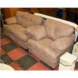 NEW BROWN MICROFIBRE 65" LOVE SEAT WITH 44" CHAIR.
