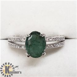 SILVER EMERALD CUBIC ZIRCONIA RING
