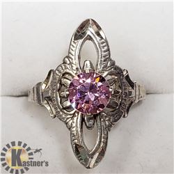 SILVER CUBIC ZIRCONIA PINK RING