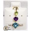 Image 2 : 14K YELLOW GOLD PERIDOT AMETHYST TOPAZ PENDANT