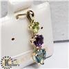 Image 3 : 14K YELLOW GOLD PERIDOT AMETHYST TOPAZ PENDANT