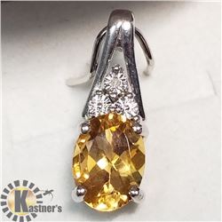 SILVER CITRINE DIAMOND PENDANT