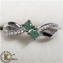 SILVER EMERALD CUBIC ZIRCONIA RING