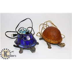 PAIR OF TURTLE DECORATIVE LAMPS BRASS & GLASS.