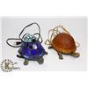 Image 1 : PAIR OF TURTLE DECORATIVE LAMPS BRASS & GLASS.