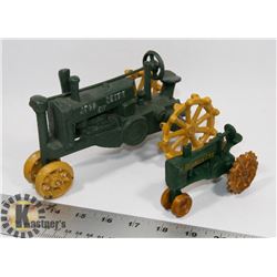 TWO JOHN DEERE CAST IRON TRACTORS, ONE