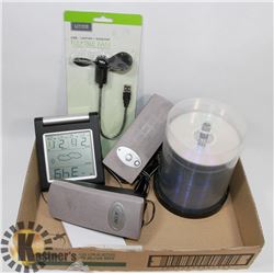 BOX OF COMPUTER ACCESSORIES AND TECH