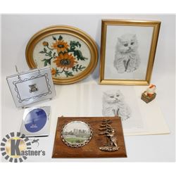 PETTY POINT FLOWER PICTURE AND KITTEN PRINTS