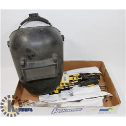 FLAT OF 50 ASSORTED FILES & WELDING HELMET.