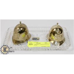 2 VINTAGE BOBBIE LONDON POLICE HELMETS WITH