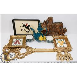 BOX OF ESTATE ITEMS INCL LARGE KEY, TURKISH COFFEE