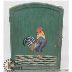 WOOD KEY SAFE WITH ROOSTER MOTIF- 11"H X 8"W.