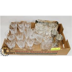 BOX OF CRYSTAL - 19 PIECES INCL WINE GLASSES IN 2