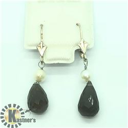 SILVER SMOKEY QUARTZ & PEARL EARRINGS