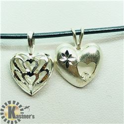 SILVER 2 HEART SHAPED PENDANTS W/ CORD NECKLACE