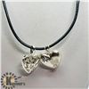Image 2 : SILVER 2 HEART SHAPED PENDANTS W/ CORD NECKLACE