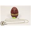 Image 1 : FABRAGE EGG WITH 925 STERLING 30 INCH CHAIN.