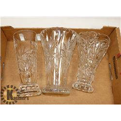 3 PINWHEEL CRYSTAL VASES
