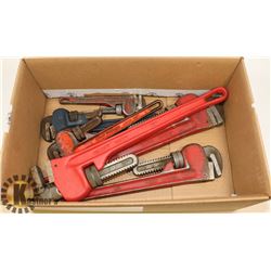 TWO HEAVY DUTY 18" PIPE WRENCHES, TWO 14" PIPE