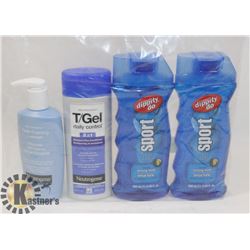 BAG OF SHAMPOO, HAIR GEL, AND MORE