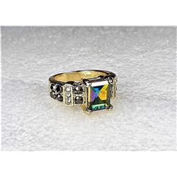 13) CZ RAINBOW TOPAZ SET IN GOLD TONE