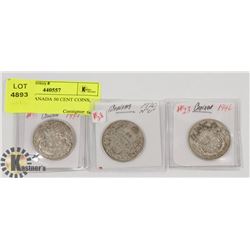 LOT OF 3 CANADA 50 CENT COINS, 1920, 1946