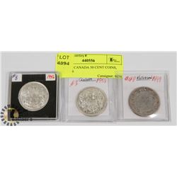 LOT OF 3 CANADA 50 CENT COINS, 1958, 1956