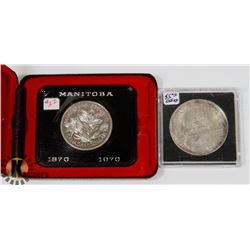 LOT OF 2 CANADA $1 COINS 1970, 1936 SILVER