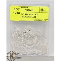 LOT OF 5 -24" STAMPED .925 STERLING SILVER SNAKE