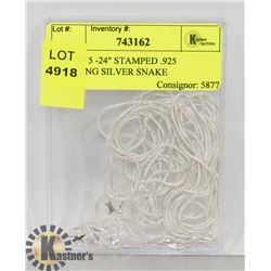 LOT OF 5 -24" STAMPED .925 STERLING SILVER SNAKE