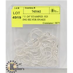 LOT OF 5 -24" STAMPED .925 STERLING SILVER SNAKE