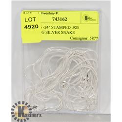 LOT OF 5 -24" STAMPED .925 STERLING SILVER SNAKE