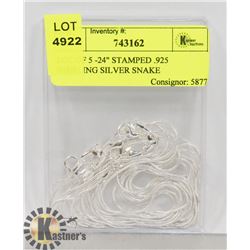 LOT OF 5 -24" STAMPED .925 STERLING SILVER SNAKE