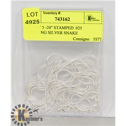 LOT OF 5 -24" STAMPED .925 STERLING SILVER SNAKE