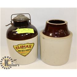 PAIR OF VINTAGE PICKLE JARS - ONE WITH LABEL.