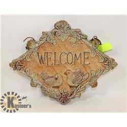CEMENT HANGING WELCOME SIGN WITH BIRD MOTIF