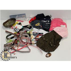 FLAT OF DOG COLLARS, DOG CLOTHING, AND OTHER