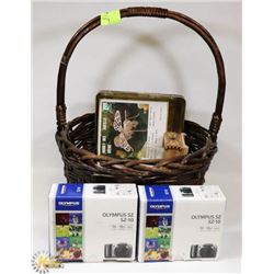 BASKET OF ELECTRONICS AND DECORATIVE ITEMS