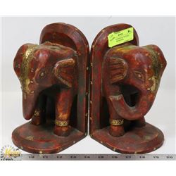 HANDMADE WOODEN ELEPHANT BOOKENDS