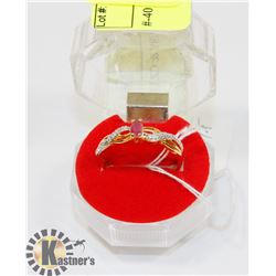 #-40 GENUINE RED RUBY & CZ RING