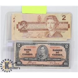 LOT OF 3 CANADIAN $2 BILLS 1986, 1937