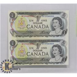 1973 UNCIRCULATED UNCUT CANADIAN DOLLAR BILLS.