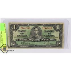 1937 CANADIAN ONE DOLLAR BILL.