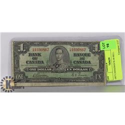 1937 CANADIAN $1.00 BILL.