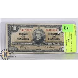 1937 CANADIAN $100 BILL.