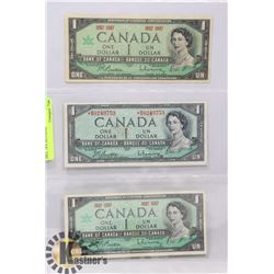 LOT OF 3 CANADIAN DOLLAR BILLS INCL 1954 ASTERISK